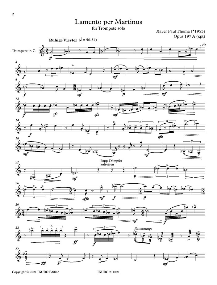 X.P. Thoma: Lamento für Trompete solo Beispiel 01
