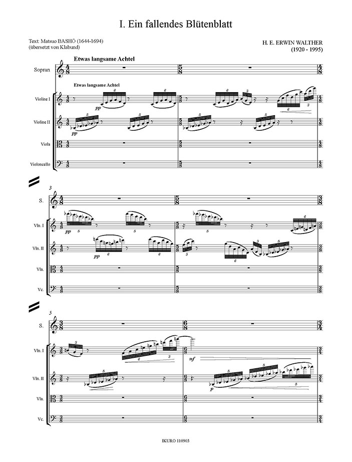 H. E. Erwin Walther: Sieben Japanische Kokkus für Sopran und Streichquartett (1972) Beispiel 01