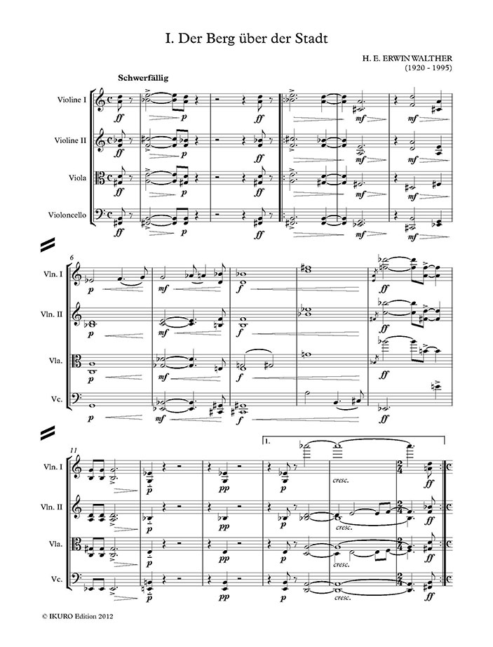 H. E. Erwin Walther: Die Stadt am Berg für Streichquartett (1967) Beispiel 01