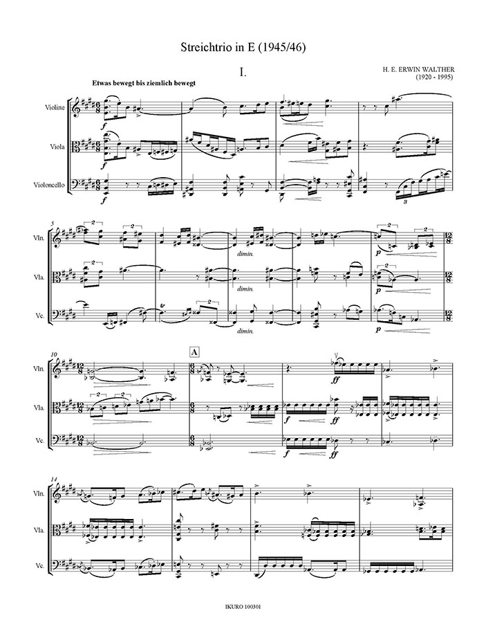 H. E. Erwin Walther: Streichtrio in E (1945/46) Beispiel 01