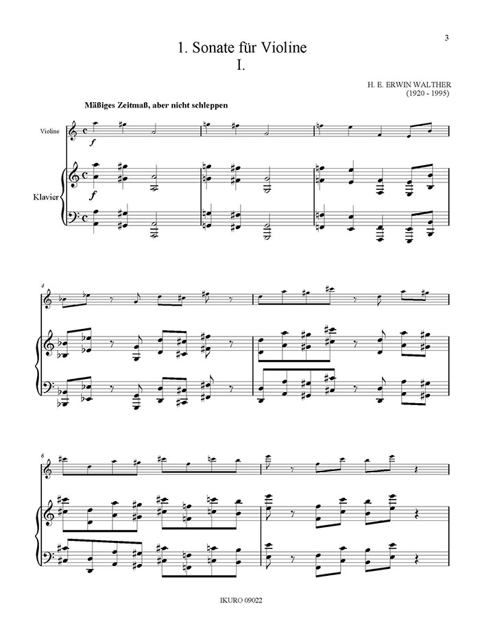 H. E. Erwin Walther: 1. Sonate für Violine und Klavier (1949) Beispiel 01