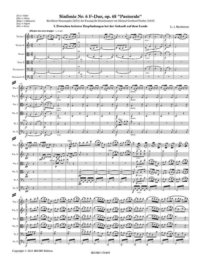 Beethoven / Fischer: Sinfonie Nr. 6 Pastorale Arrangement für Streichsextett Beispiel 01