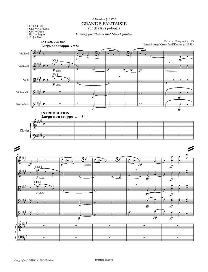 Frédéric Chopin: Fantasie Op. 13 für Klavier und Streichquintett Beispiel 01