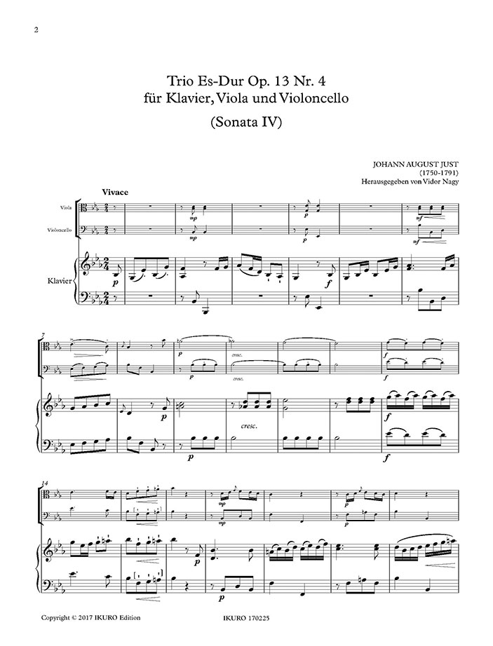 Johann August Just: Trio Es-Dur für Klavier, Viola und Violoncello Beispiel 01