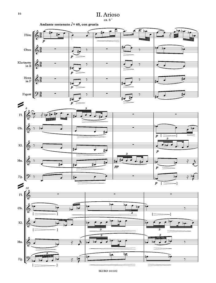 Karl M. Komma: Divertimento für Flöte, Oboe, Klarinette, Horn und Fagott (1955) Beispiel 02