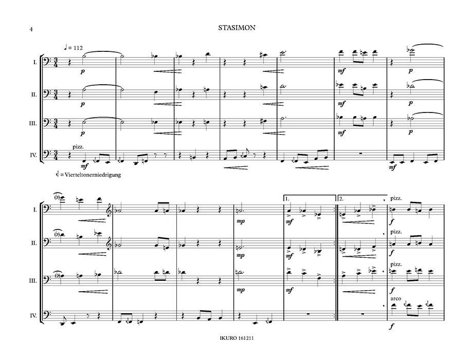 Karl Michael Komma: Tetragramme für Violoncello-Quartett (1988) Beispiel 01