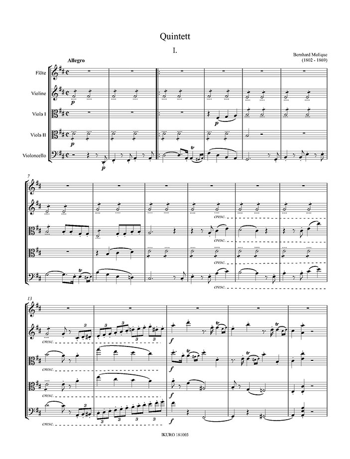 Bernhard Molique: Quintett für Flöte, Violine, 2 Violen, Violoncello Op. 35 Beispiel 01