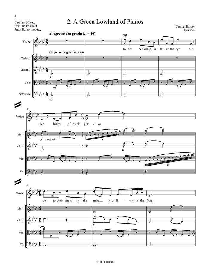 Samuel Barber / Xaver Paul Thoma: Drei Lieder übertragen für Stimme und Streichquartett Op. 163 (xpt) Beispiel 02