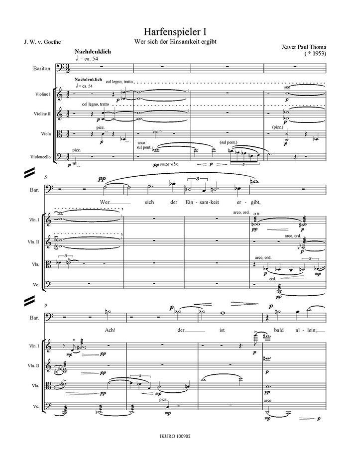 Xaver Paul Thoma: Sieben Gesänge für Bariton und Streichquartett Op. 165 (xpt) Beispiel 01