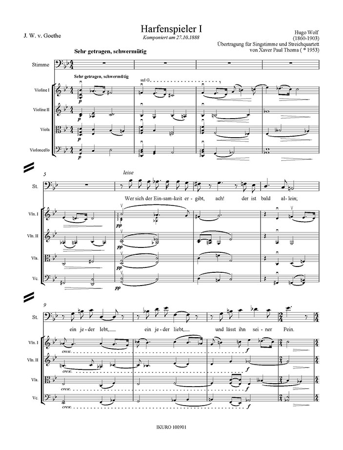 Hugo Wolf / Xaver Paul Thoma: Lieder übertragen für Stimme und Streichquartett Opus 164 (xpt) Beispiel 01