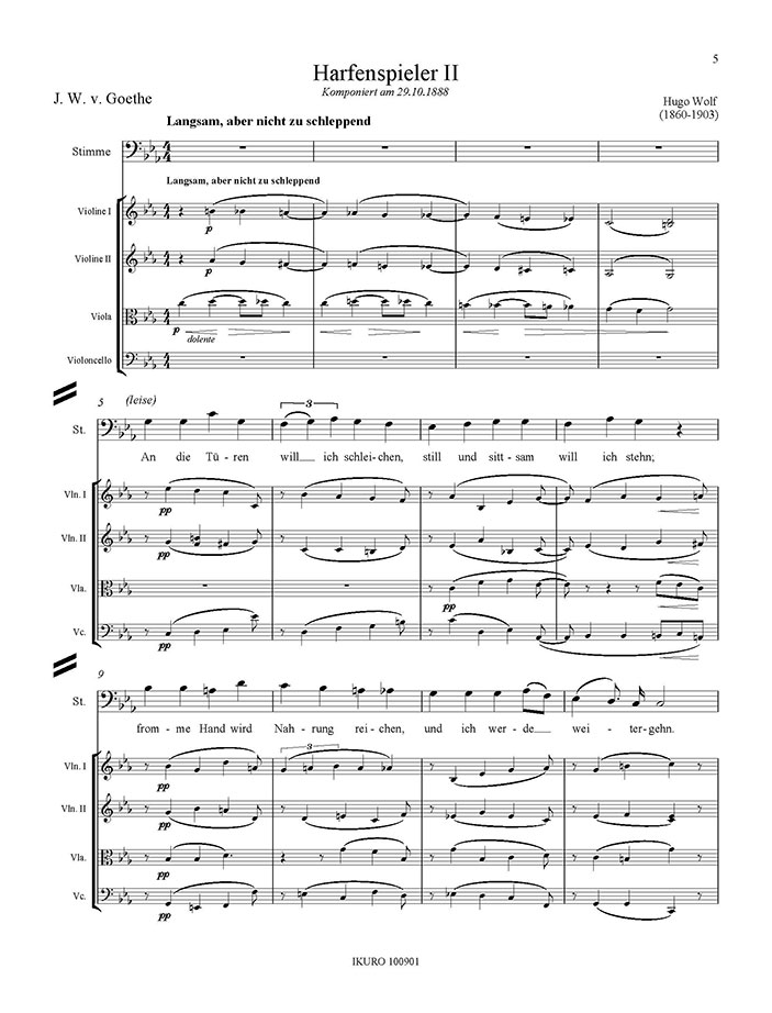 Hugo Wolf / Xaver Paul Thoma: Lieder übertragen für Stimme und Streichquartett Opus 164 (xpt) Beispiel 02