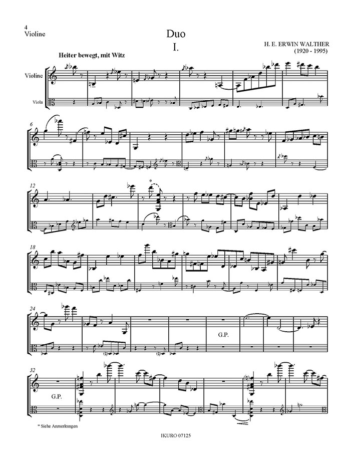 H. E. Erwin Walther Duo für Violine und Viola Beispiel 01