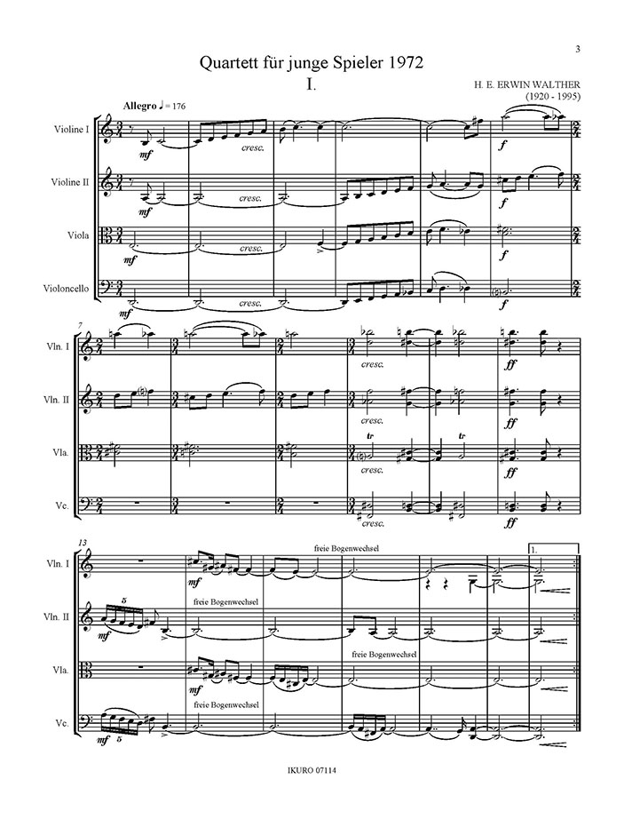 H. E. Erwin Walther: Streichquartett für junge Spieler Beispiel 01