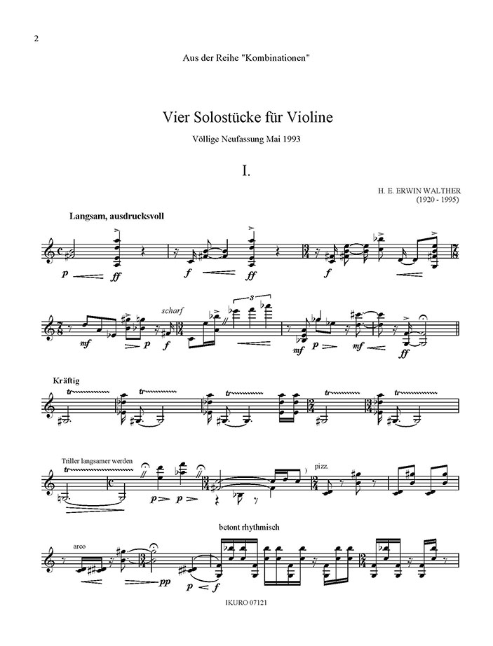H. E. Erwin Walther: Vier Solostücke für Violine Beispiel 01